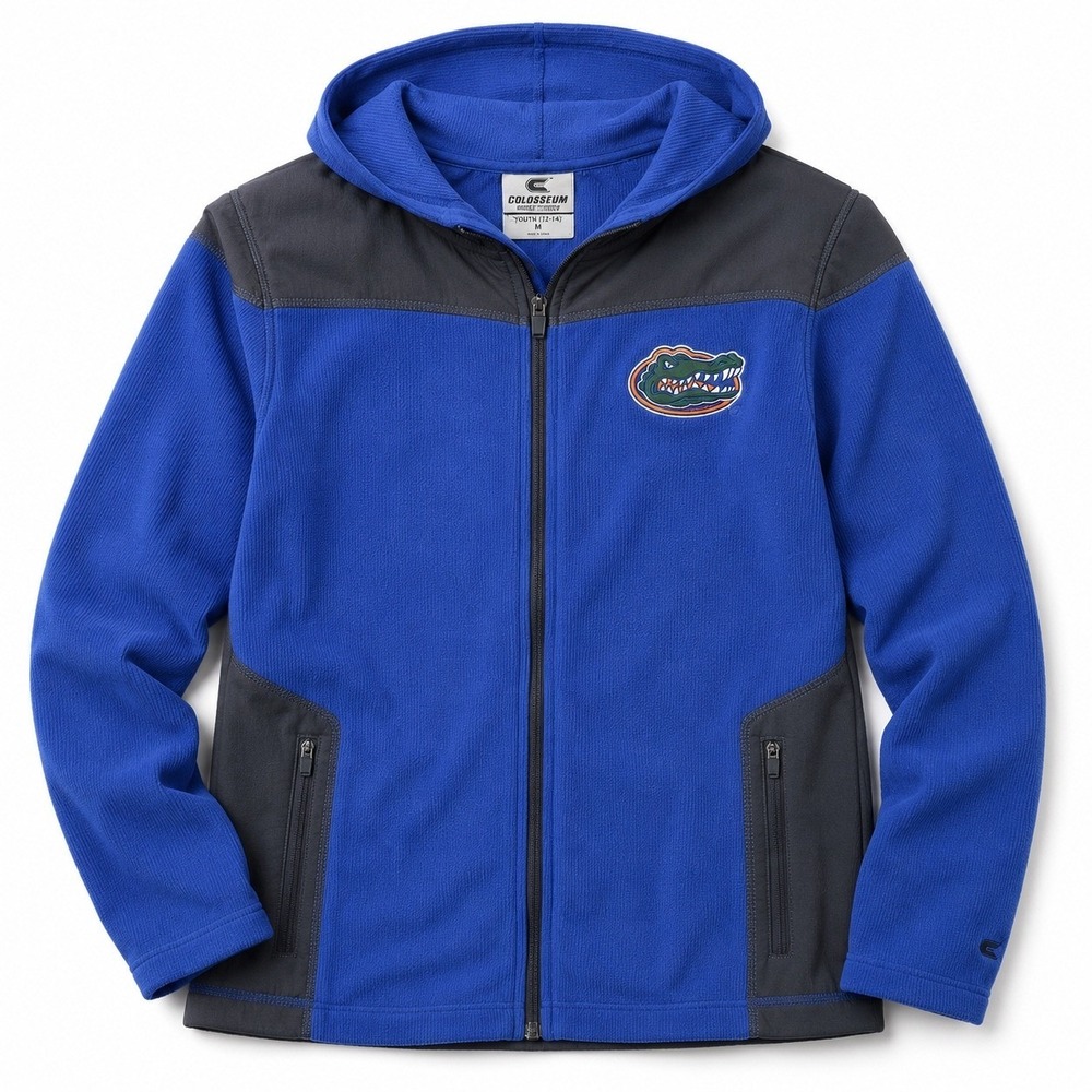 Florida Gators YOUTH M(12-14) Hooded Jacket Colosseum Full Zip Fleece Blue Black - Picture 2 of 14
